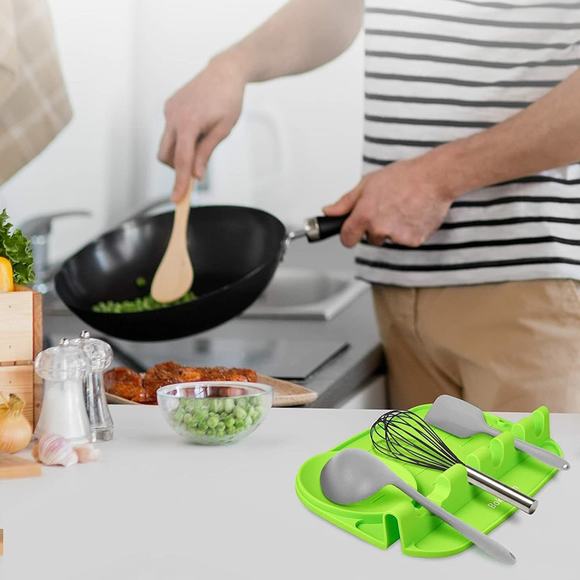 Silicone Utensil Rest Spoon Rest Heat-Resistant W/Drip Pad for Multiple Utensils - Picture 2 of 10